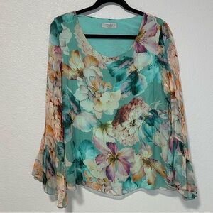 Floral Print Women's Top 100% Silk